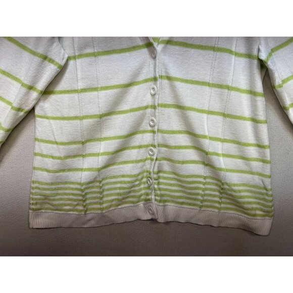 Christopher & Banks Womens Button Up Cardigan Sweater Size XL White Green Stripe - Picture 6 of 12